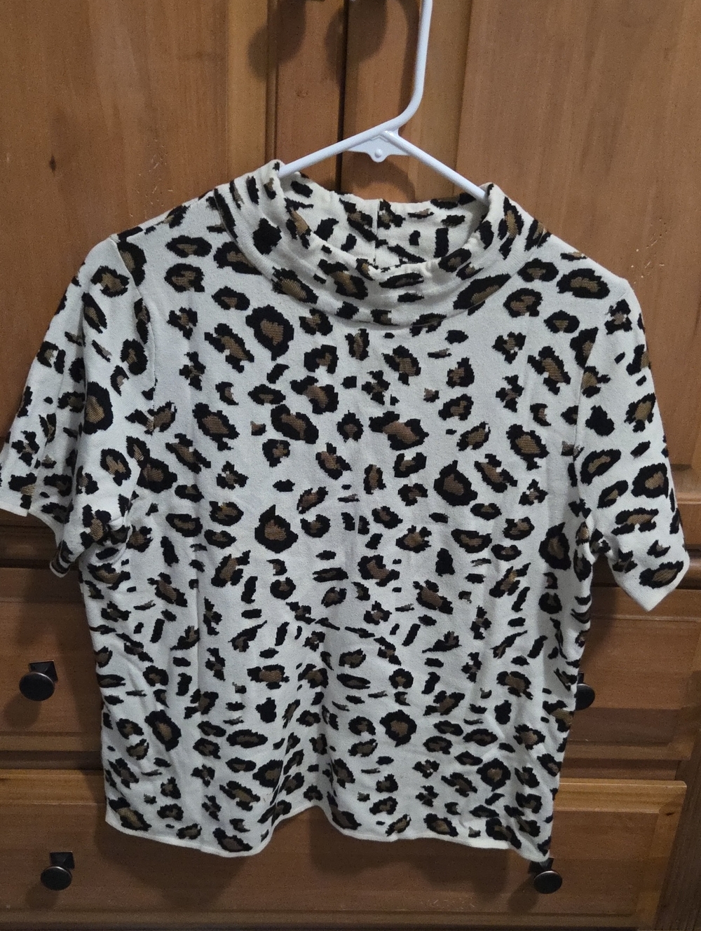 Field Flower Anthropologie Large Short Sleeve Leopard Print Top Cream and Brown